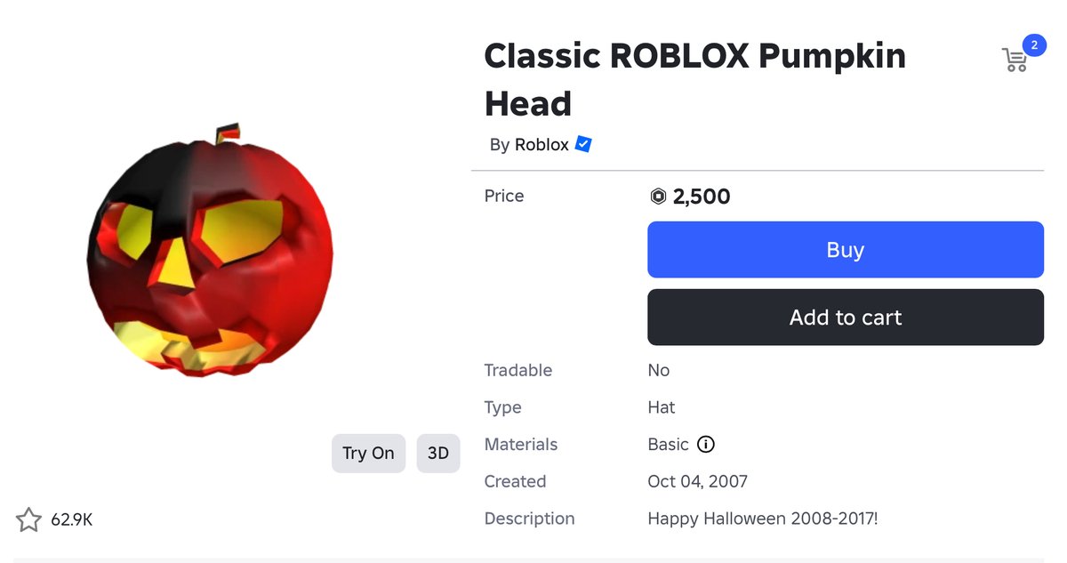 Blox_Wire's tweet image. Classic ROBLOX Pumpkin Head is on sale for 2,500 Robux #robloxnews #ROBLOX