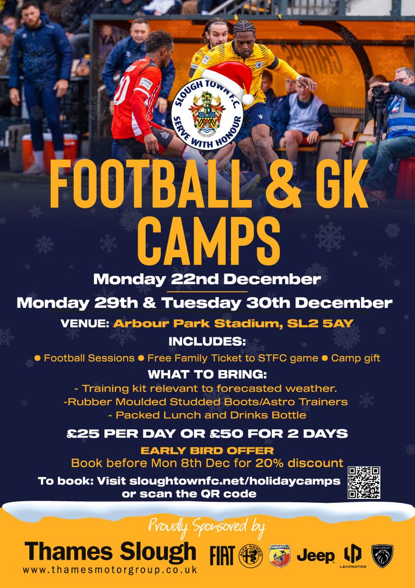 🎄⚽ Don’t miss out! 

Book your child’s place at our Christmas Football Camps before the early bird deadline and save! Fun, games, and festive skills await.

👉 sloughtownfc.com/holidaycamps

#OneSlough