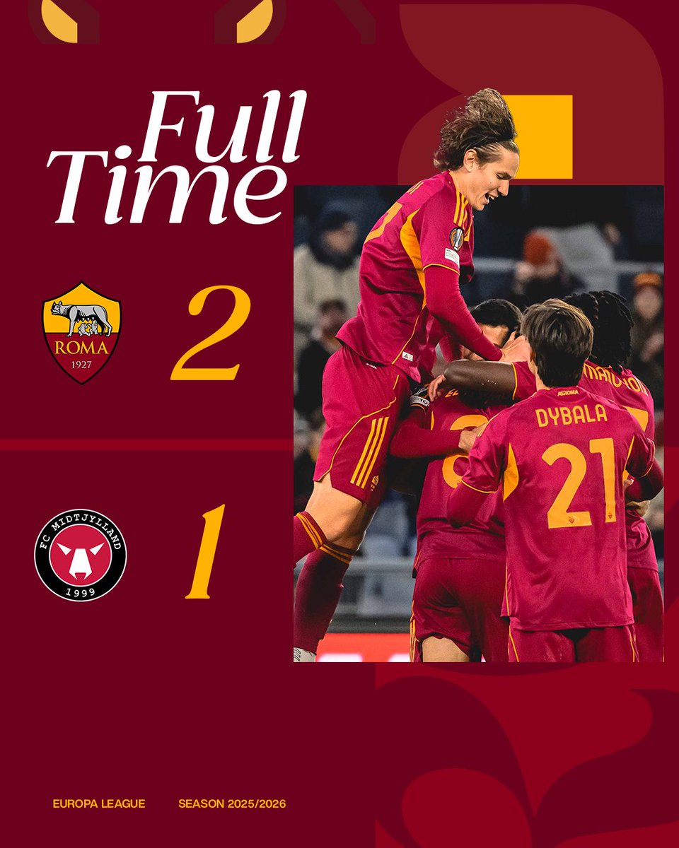 Triplice fischio allo Stadio Olimpico 🔚

Vinciamo noi con i gol di El Aynaoui e El Shaarawy 👏

#RomaMidtjylland #UEL