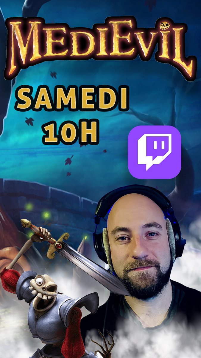 🚨Alerte  🚨  
Ce samedi à partir de 10h ! ( Oui je ne taff pas ) 
On va tester Medievil le remaster du jeu ps1 !  💀
twitch.tv/imnighttv
#TwitchStreamers  #imnighttv #medievil