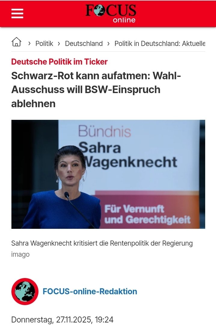 Schwarz-Rot kann aufatmen: Eigene schwarz-rote Abgeordnete lehnen Wahleinspruch, der ihre eigenen Bundestagsmandate gefährdet hätte, ab. Bundesverfassungsgericht wird es freuen. #BSW