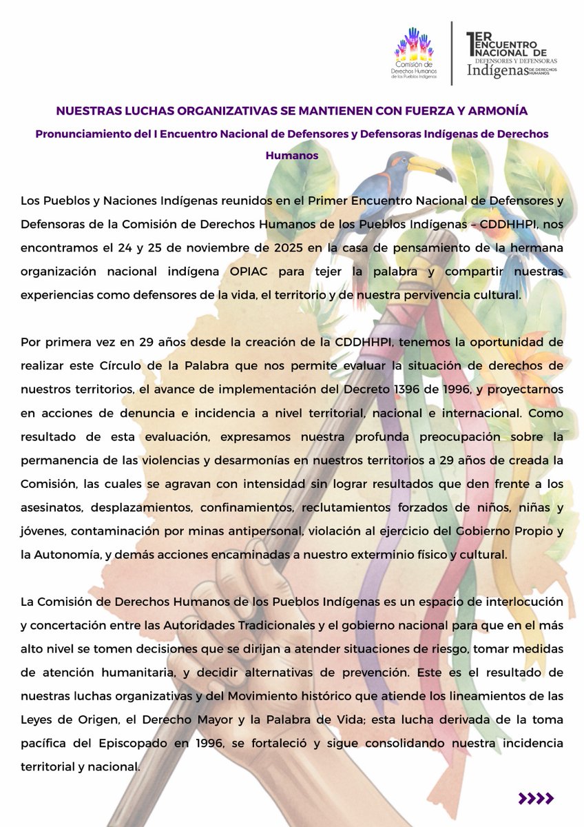 Comisión de DDHH de Pueblos Indígenas de Colombia tweet media