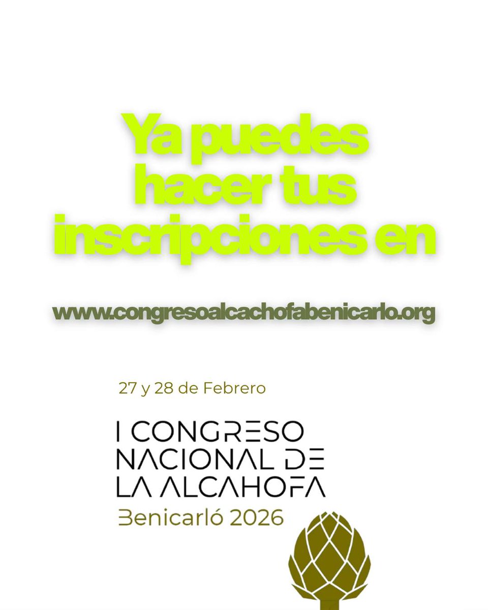 🇪🇸✍️ Ya puedes hacer tus inscripciones para asistir al I Congreso Nacional de la Alcachofa Benicarló en su web 👉 congresoalcachofabenicarlo.org 
--
✍️ Ja pots fer les teves inscripcions per assistir al I Congrés Nacional de la Carxofa Benicarló al seu web 👉 congresoalcachofabenicarlo.org