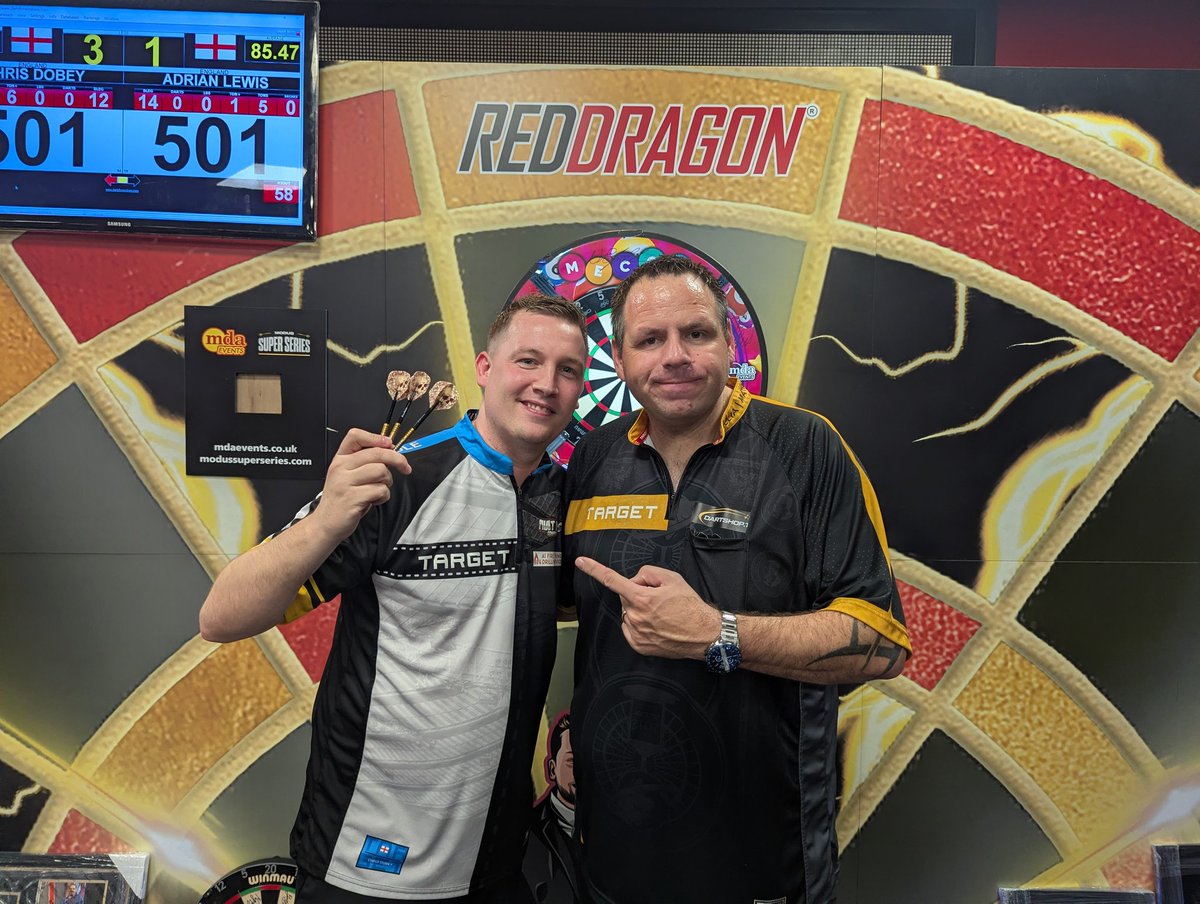 ModusDarts180's tweet image. 🎥Chris Dobey is a 3-1 winner against Adrian Lewis in our first match in Bolton!