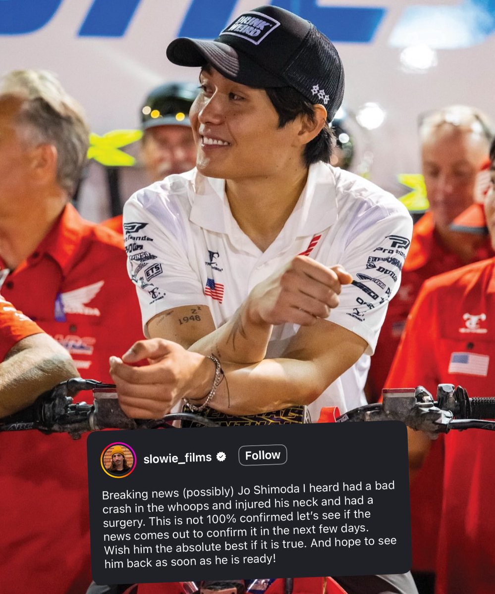 Connor Slowie just posted that Jo Shimoda had a big crash in the whoops and reportedly suffered a neck injury requiring surgery. Not confirmed yet — waiting on official updates. Wishing Jo a fast recovery 🙏
