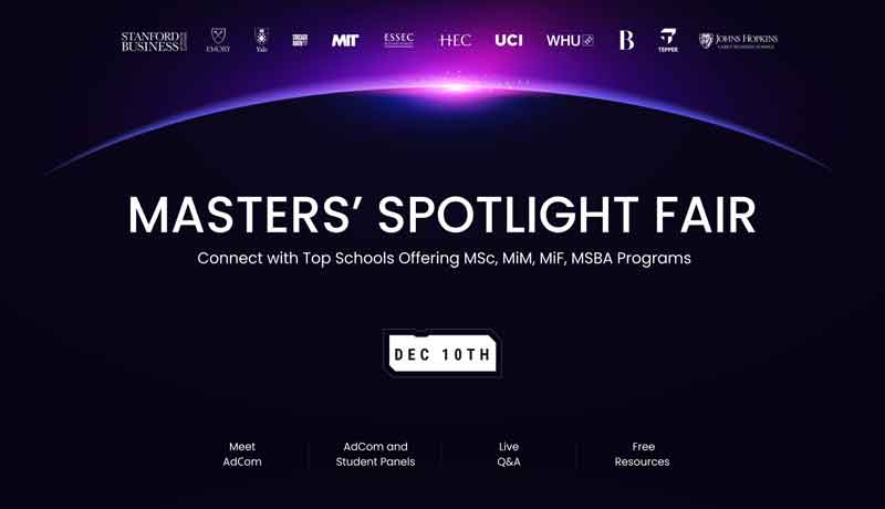 gmat_club's tweet image. MASTERS&apos; SPOTLIGHT FAIR 
Discover highlights, admissions expectations, and meet AdComs and students from TOP Business Schools. 
December 10th starting at 7 AM PST 
…ters-spotlight-december.heysummit.com/?utm_source=ev… #GMATClub #MIM #MastersSpotlight #admissions #Finance #BusinessAnalytics