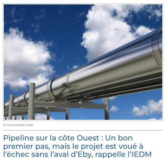 iedm_montreal's tweet image. Le protocole Ottawa–Alberta marque un virage positif pour les pipelines, mais rien n’avance sans l’aval de la C.-B. Tant que le PM Eby maintient son veto, les projets restent théoriques. Le Canada doit offrir des règles stables, pas des solutions ponctuelles. #polcan #pipeline…