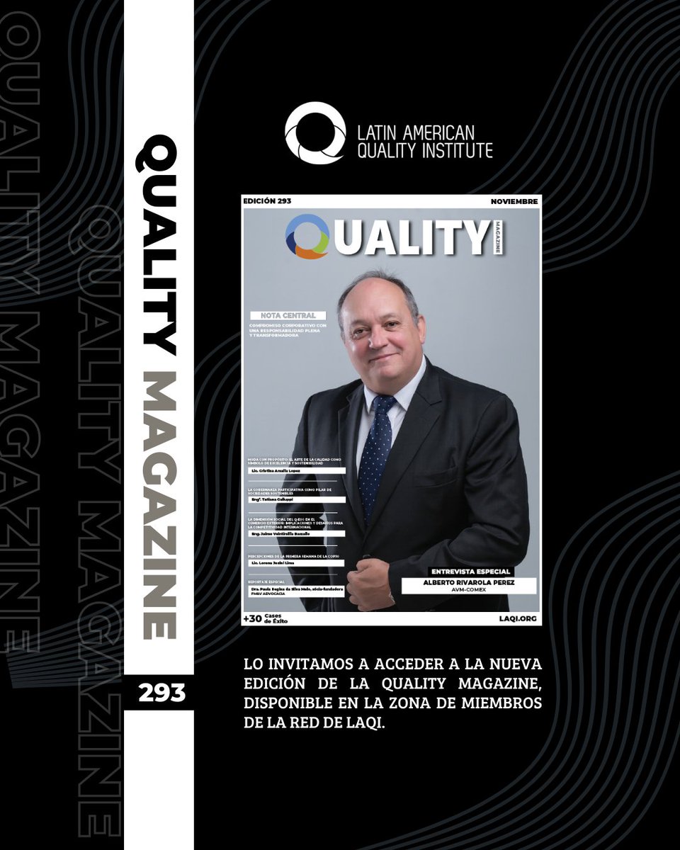 ✨ ¡Ya está publicada la edición N.º 293 de la Quality Magazine! Con un nuevo y moderno layout, esta edición te invita a explorar cómo la innovación, la sostenibilidad y la excelencia se integran en la nueva era empresarial.
¡Disfruta esta nueva experiencia de lectura!
#LAQI