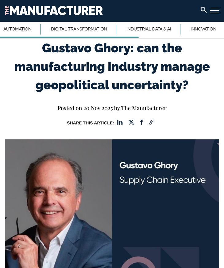 <a href="/smarterchains/">SmarterChains</a>' Chairman Gustavo Lopez-Ghory argues in <a href="/TheManufacturer/">The Manufacturer</a>  that geopolitical uncertainty is a call for a stronger operations playbook. Leaders who prepare with clarity and agility will be the ones who outperform.

👉 Read more hubs.li/Q03W40Vd0

#Manufacturing