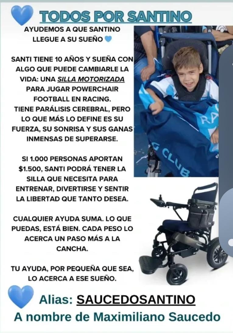 chantal_longo's tweet image. #TodosPorSantino 

Santino tiene 10 años, es hincha de Racing y fanático del fútbol. Tiene parálisis cerebral, pero eso no le impide luchar para superarse día a día y poner todas sus energías en las actividades que le gustan, como es el caso del Powerchair Football (+)
