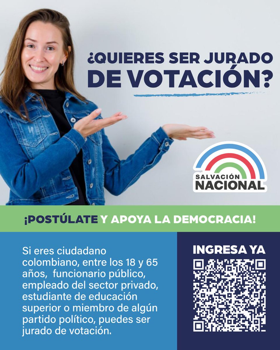 Haz parte del equipo que protege el futuro del país, inscríbete como jurado de votación y asume el compromiso: salvacionnacional.com 

forms.office.com/r/ps6Yn5xZ2J