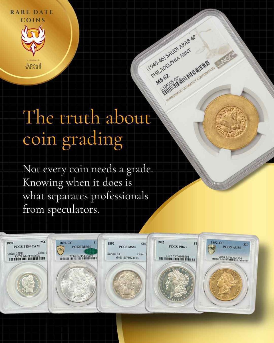 deepc's tweet image. “Should I get this graded?” 
Sometimes grading adds value – other times just cost. 
We’ll tell you the truth, every time. 
Why choose us? The answer’s here: raredatecoins.com/why-choose-us/ 

#CoinGrading #Numismatics