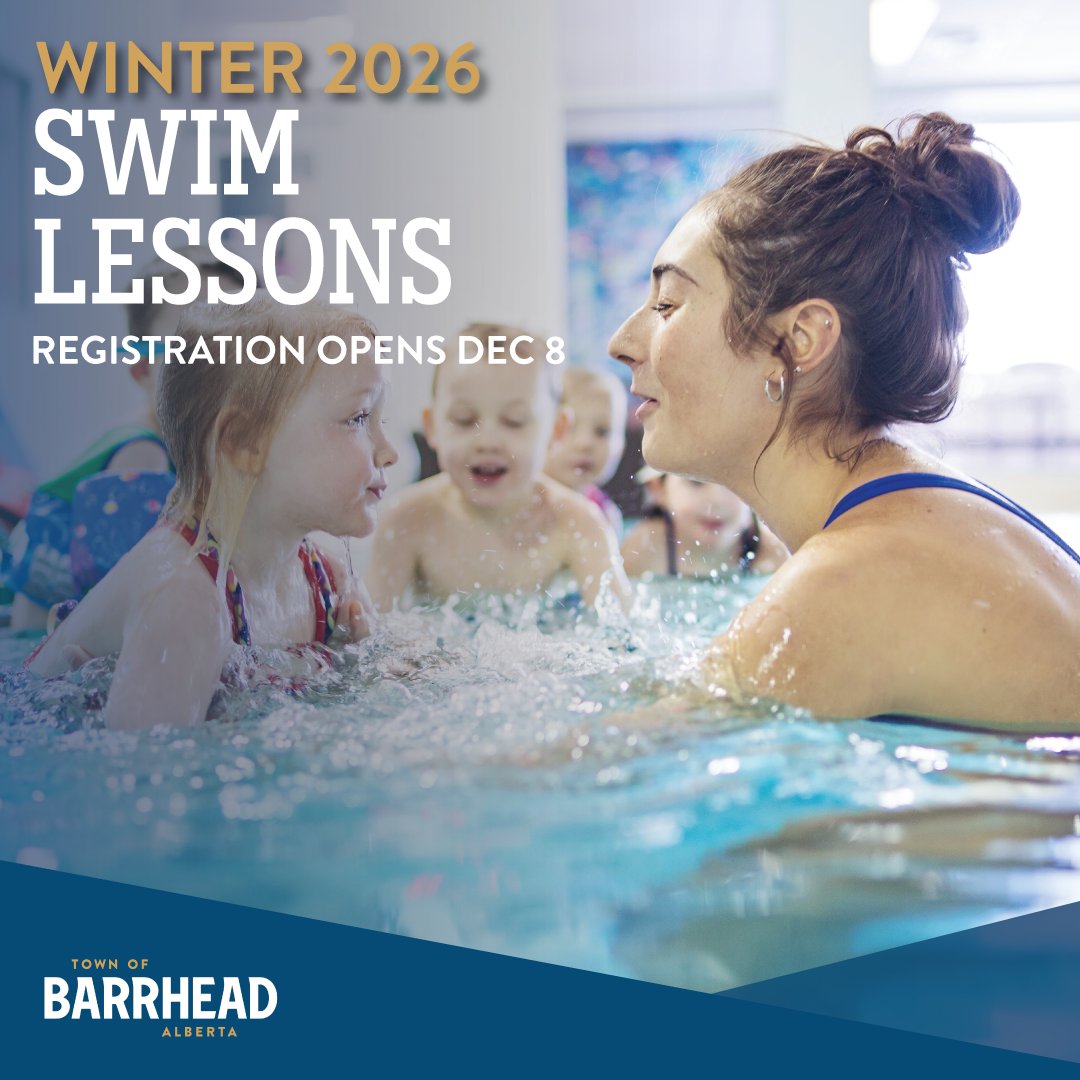 Winter swim lesson registration opens Dec 8 at 5 pm!
Register in person, by phone, or online: bit.ly/BarrheadCourse…
Covers Jan–Apr programs. Spots fill fast!
Call us: 780-674-2532