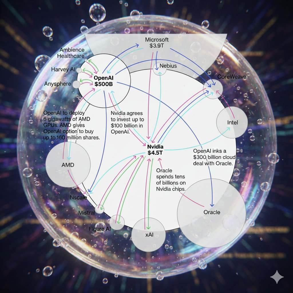 K1ngChrisDefi's tweet image. Não perde 2 minutos lendo isso, pode te colocar anos na frente.

O gráfico mostra o que poucos perceberam: o dinheiro da IA está girando em um loop fechado.

Nvidia fornece poder computacional → OpenAI compra, treina e escala → Oracle, AMD, Intel, Microsoft e hyperscalers…