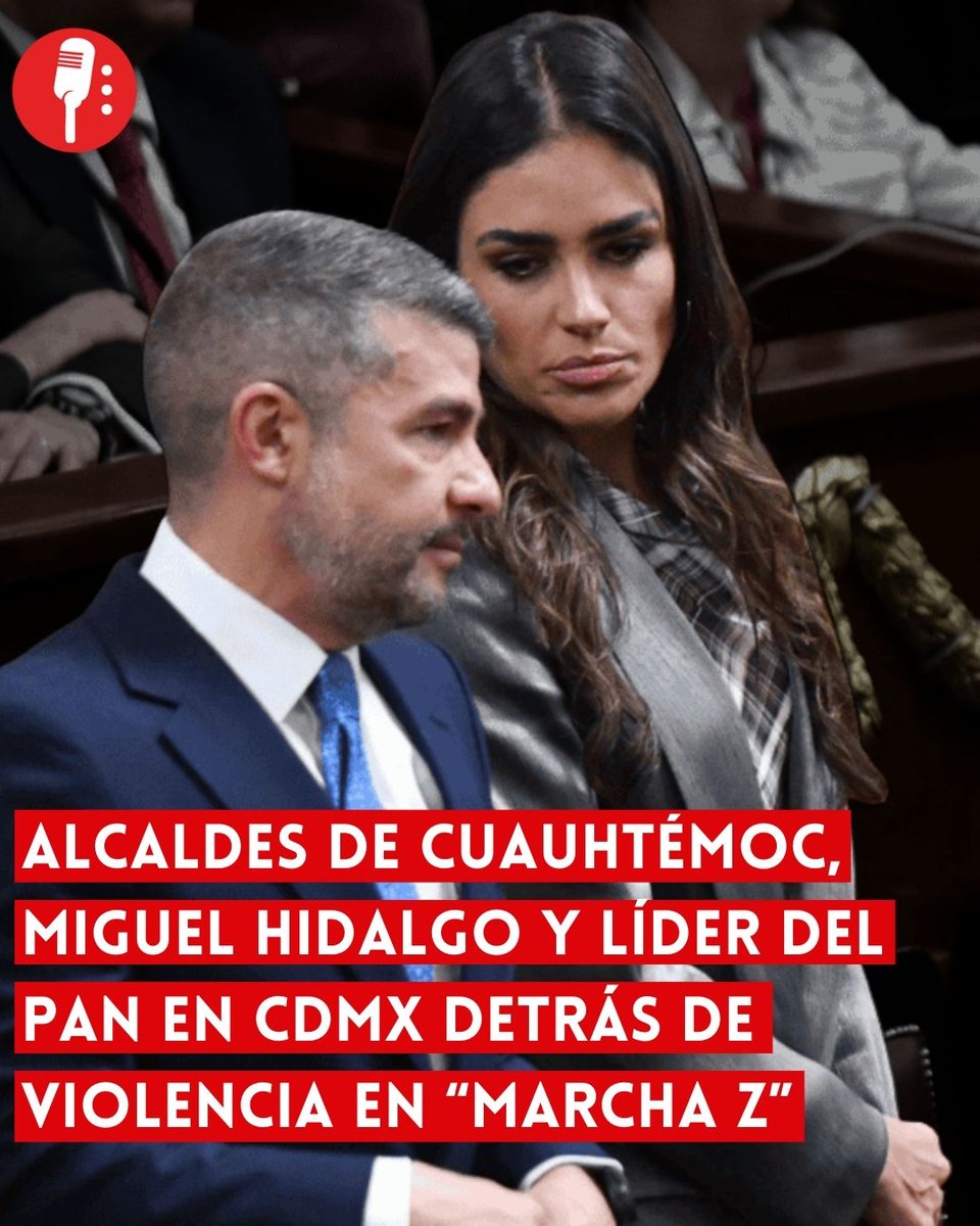 ⭕ OJO | ALCALDES DE CUAUHTÉMOC, MIGUEL HIDALGO Y LÍDER DEL PAN EN CDMX DETRÁS DE VIOLENCIA EN “MARCHA Z”

La supuesta “Marcha de la Generación Z” no fue espontánea: la alcaldesa de Cuauhtémoc, Alessandra Rojo de la Vega (<a href="/AlessandraRdlv/">Alessandra Rojo de la Vega</a>), el alcalde de Miguel Hidalgo, Mauricio