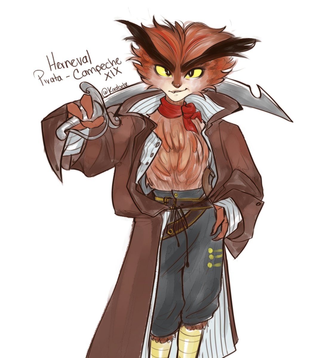 korathexe's tweet photo. Concepto de Herneval para mi Yumeship con él.  

Campeche, donde era común los asentamientos piratas en la Isla de Tris. Por ello Herneval tiene una apariencia pirata, por representar el miedo de la ciudad quien construyó una muralla en la costa.

#Herneval #SoyFrankelda https://t.co/30CxwXKpFf