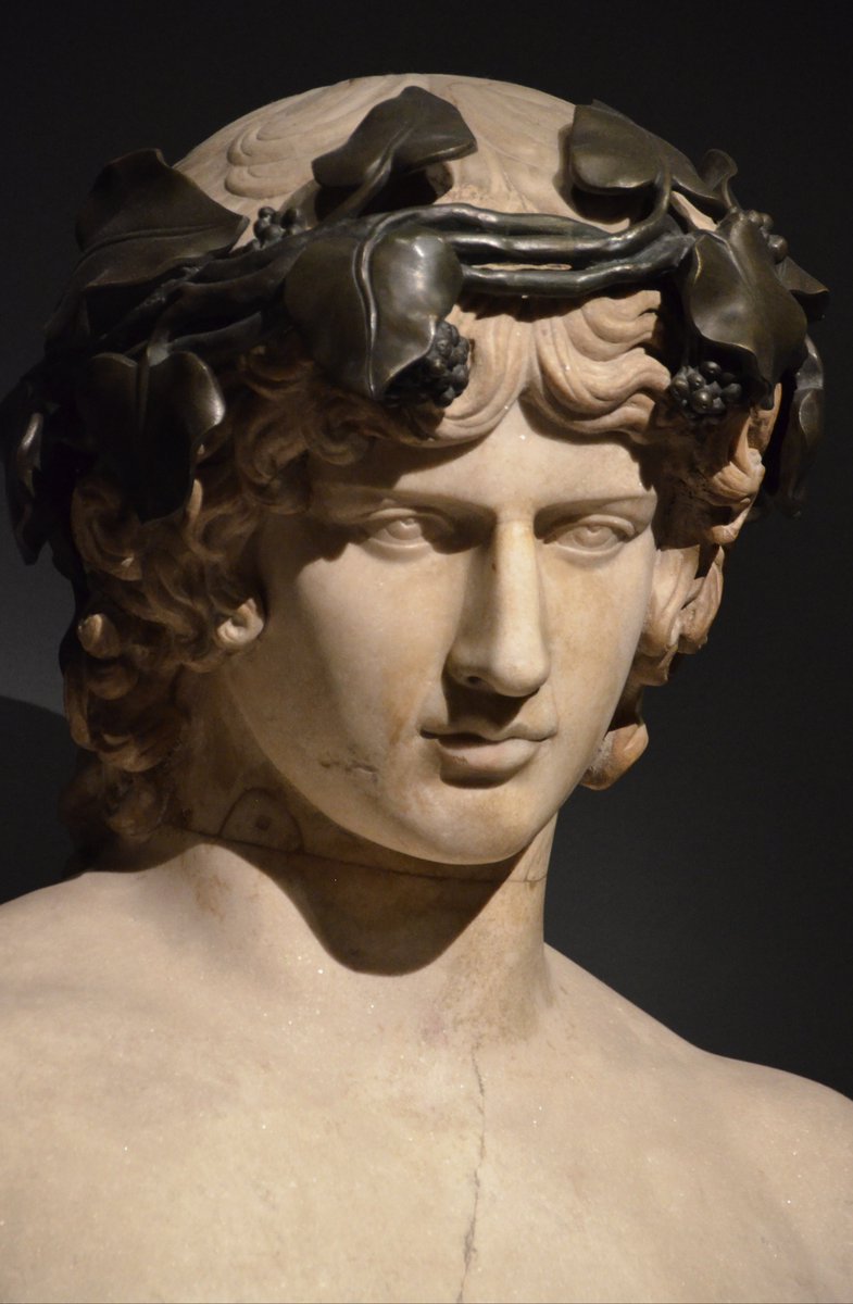carolemadge's tweet image. Marble bust of Antinous depicted as the god Dionysus with a bronze vine wreath on his head.

The bust is believed to have been discovered at Hadrian's Villa in Tivoli. It was part of Marquis Giampietro Campana's collection and was regarded as one of his finest sculptures. After…