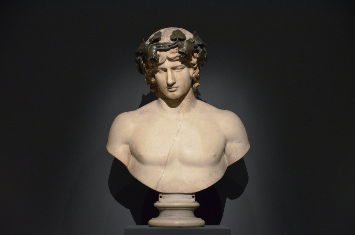 carolemadge's tweet image. Marble bust of Antinous depicted as the god Dionysus with a bronze vine wreath on his head.

The bust is believed to have been discovered at Hadrian's Villa in Tivoli. It was part of Marquis Giampietro Campana's collection and was regarded as one of his finest sculptures. After…