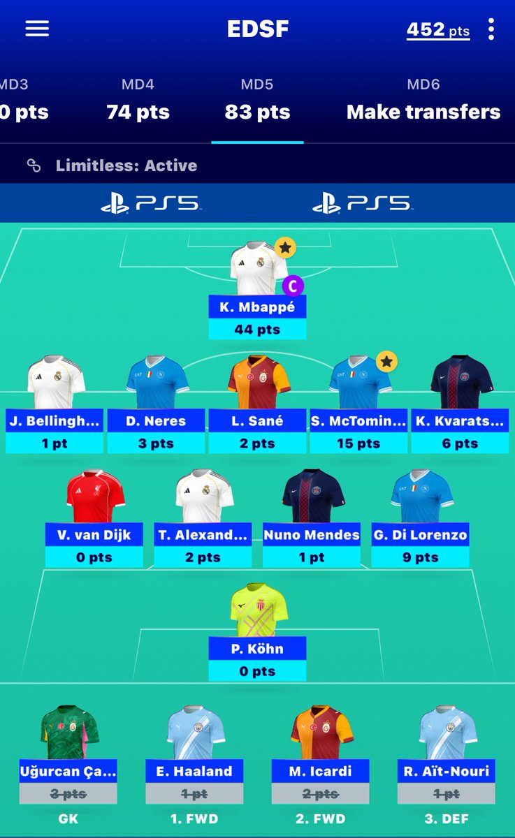 #UCLFantasy 

A rushed Limitless and GK error sees me drop to 8.5k 🙃🔻

Luckily Icardi cap flopped which meant I had Mbappe. 8-10 points and I probably stick 😬
