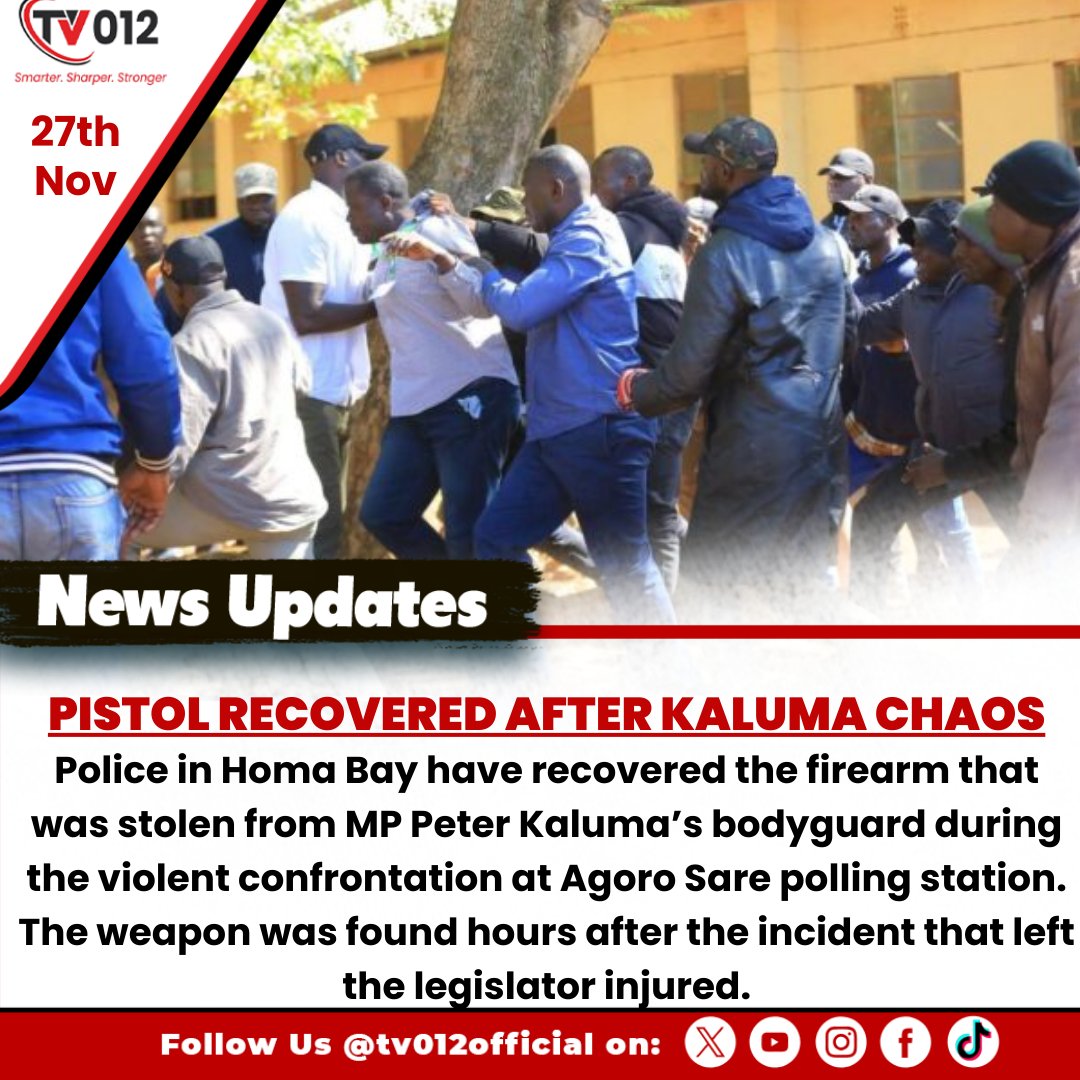 tv012official's tweet image. Pistol Recovered After Kaluma Chaos

#Kaluma #HomaBay #SecurityUpdate #tv012newsupdate