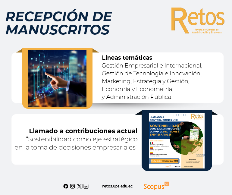 RevistaRetosUps's tweet image. 📢 ¡Convocatoria abierta!
📝Revista Retos recepta artículos que estén alineados con el #CallforPapers actual 📄 y con las #líneastemáticas de la revista 📚.
🔍 Consulta las normativas editoriales en nuestro sitio web: retos.ups.edu.ec/index.php/reto…
#RevistaRETOS #SoyUPS #economía
