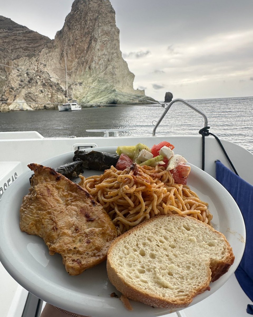 Tripadvisor's tweet image. Came for the catamaran. Stayed for the open bar and BBQ. 📍Santorini