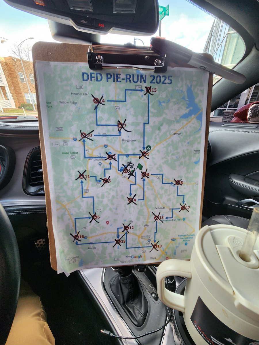 2025 Thanksgiving Pie Run complete!  

Here are the stats:
-19 stops (including the 911 Center)
-20 pies
-78 miles
-6 hours
-1/2 gal of tea
-and maybe 1 <a href="/WaffleHouse/">Waffle House</a> stop

1 really good day saying "thanks" to the men and women of the DFD for their service to the Bull City.