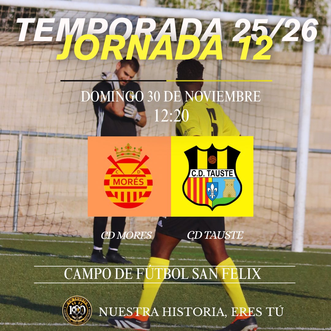 JORNADA 12⚽️

Este domingo nos desplazamos hasta Mores, esta vez por la mañana. Partido complicado dada las características del campo de juego, pero en el que seguro que nos adaptamos muy bien. Buscaremos traer tres puntos a Tauste y seguir en lo más alto💪🏼

Aupa el Tauste