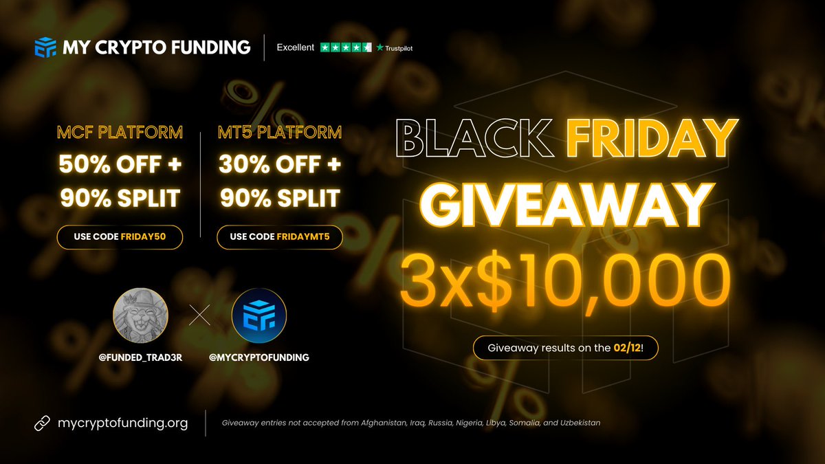 🔁 Black Friday Special Giveaway! 🔥

1️⃣ Follow <a href="/MyCryptoFunding/">My Crypto Funding</a> , <a href="/muthaiah4x/">𝗭𝝨𝗡𝗜𝗧𝗦𝗨 🔱</a> &amp; <a href="/funded_trad3r/">CBDR Engineer</a>
2️⃣ Like, Retweet and Tag 3 friends
3️⃣ Change your PFP to MCF

Winners will be announced In 5 days⏳