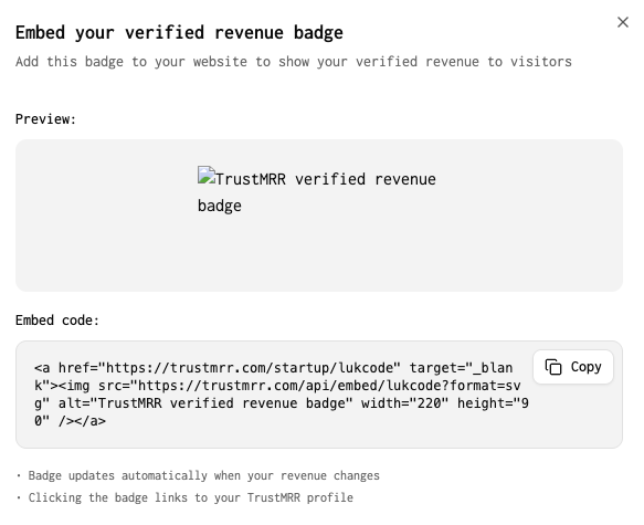 code_luk's tweet image. It seems like the embed on TrustMRR is broken

Any chances to fix it? @marclou