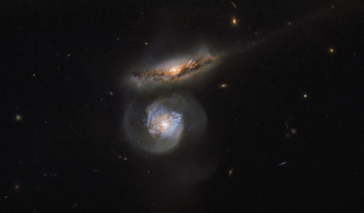 NGC 5765
Constellation: Virgo
Distance: 400 million light years

NGC 5765 is an interacting pair of galaxies in the constellation Virgo.

Credit: ESA/Hubble &amp; NASA