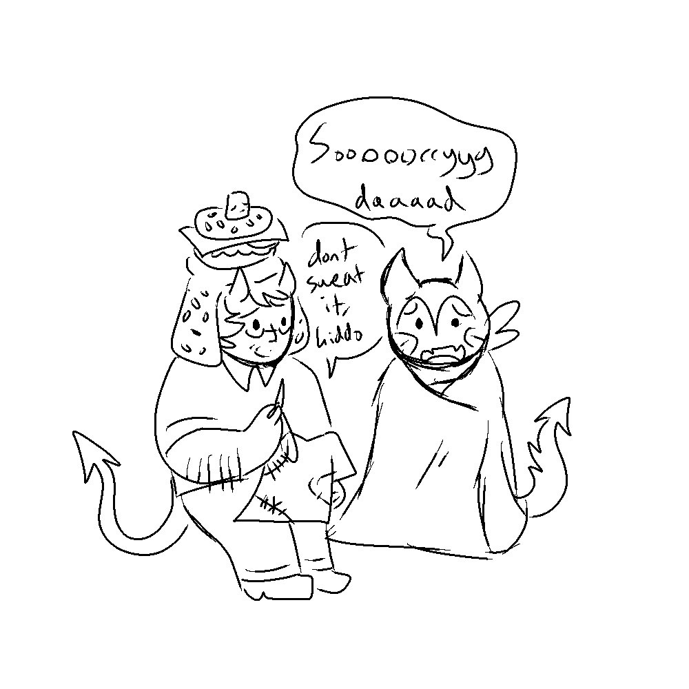 ninten_draw's tweet image. When coolkids emotions get really big (too excited, too angry, too sad), he reverts to a more ‘monstrous’ version of himself, he’s still himself but more brimming with energy