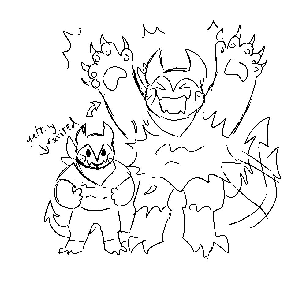 ninten_draw's tweet image. When coolkids emotions get really big (too excited, too angry, too sad), he reverts to a more ‘monstrous’ version of himself, he’s still himself but more brimming with energy