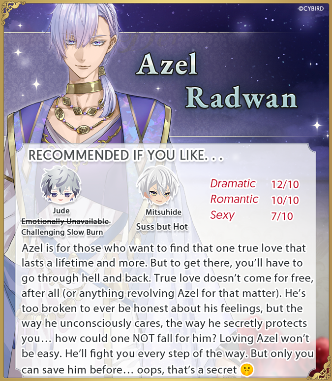 ✨🦄 Azel Dev Notes 🦄✨

Only a Few More Hours Until Azel's Route!!!!

So here's the Dev notes while you're waiting 😉💖

#ikepri #otome