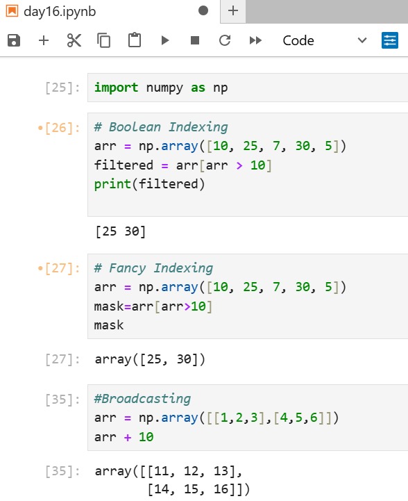 sh63425's tweet image. Day 16 — NumPy Indexing &amp;amp; Axis 

Learned how indexing works in 2D/3D arrays and finally understood axes (axis 0 = rows, axis 1 = columns).
Feels much easier to slice and pick data now 🔥

#100DaysOfDataScience #NumPy #Python #LearningInPublic