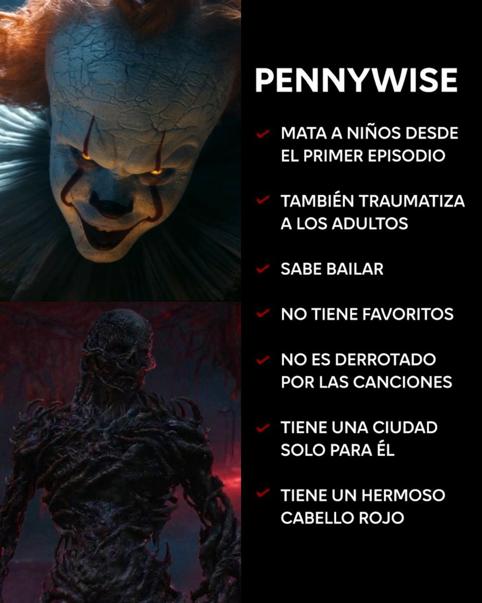 GabyMeza8's tweet image. LE LANZAN INDIRECTA 🫢 HBO reaccionó al estreno de Stranger Things 5 y dejó una lista de cosas que Pennywise hace y que Vecna no, acompañada del mensaje:

“Aquí no pasan cosas extrañas, aquí Pennywise es coherente”.
