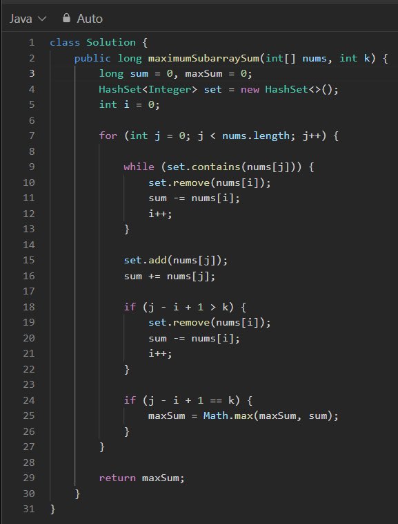 AkshitInPublic's tweet image. Day 102 #UntilPlacement 🚀

&amp;gt; Solved: Leetcode 2461 - Maximum Sum of Distinct Subarrays With Length K 🚃
&amp;gt; Designed an Apple-inspired summary card for SumX, tweet summarizer 👨‍💻
 
#200DaysOfCode #MERN #Java #LearnInPublic #Coding
