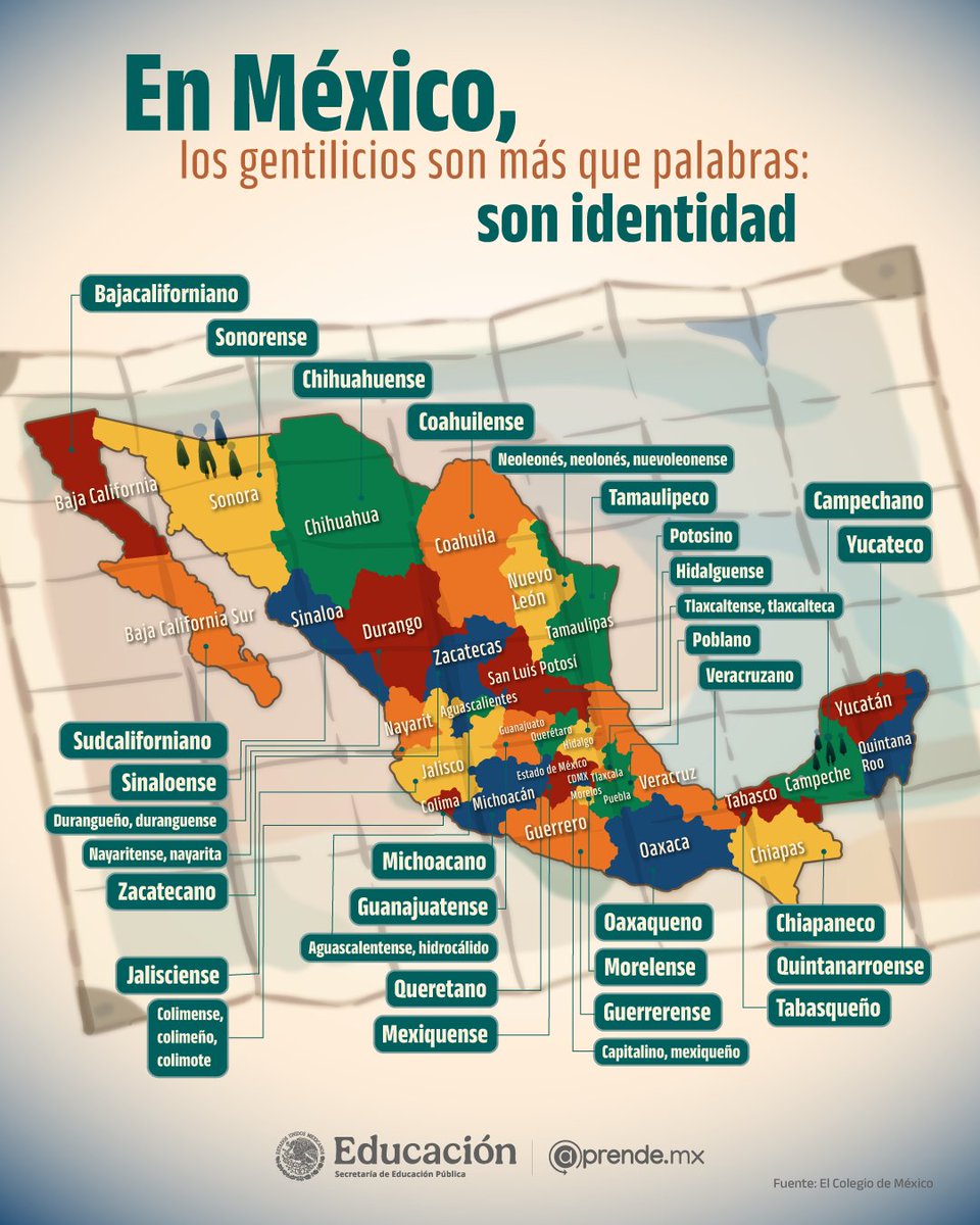 Y tú, ¿qué #gentilicio llevas con orgullo? 🤩✨

Porque en #México no solo somos de un lugar… ¡somos de historias, sabores y raíces que nos nombran! 🇲🇽