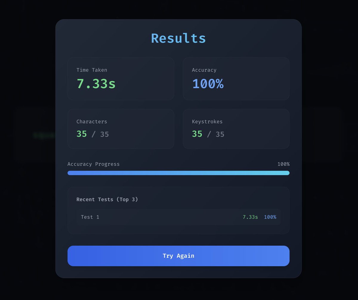 lucifer_x007's tweet image. Hey everyone, vibe coded something simple yet cool tonight 😴

: PyCodeType : 

A minimal, clean UI where you can test your coding speed (built for Python).

Also added a quick image snap of the tool in action.

Deployed link in comment