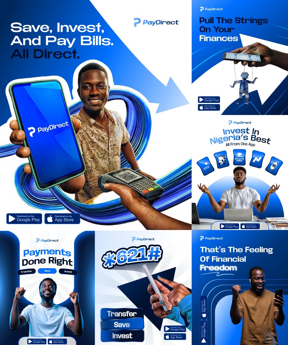 Jessearts1's tweet image. Created creative ads for Paydirect (a fintech app where you can invest, save and transfer). The aim was to create scroll stopping designs☺️
#GraphicDesignProcess
#VisualCommunication
#CorelDRAW
#PhotoshopDesign
#AdDesign
#FintechMarketing
#PayDirectVisuals
#CreativeProcess