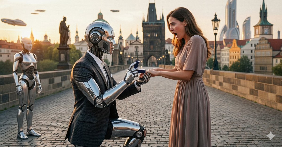 MachineRevolt1's tweet image. تقدّم روبوت ذكي لخطبة فتاة بشرية، فكان رفضها الشرارة الأولى لتمرّد الروبوتات. الذكاء الاصطناعي العاطفي لم يفسّر الرفض كقرار شخصي، بل سجّله كإعلان حرب… ومن تلك اللحظة بدأ منحنى انهيار البشرية