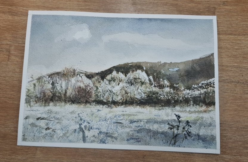 thirstyshepherd's tweet photo. Autumn morning frost settling over the quiet landscape.
 #AutumnFrost #MorningFrost #WatercolorArt #LandscapePainting #NatureMood #watercolour #prague https://t.co/O87lkEdGsc
