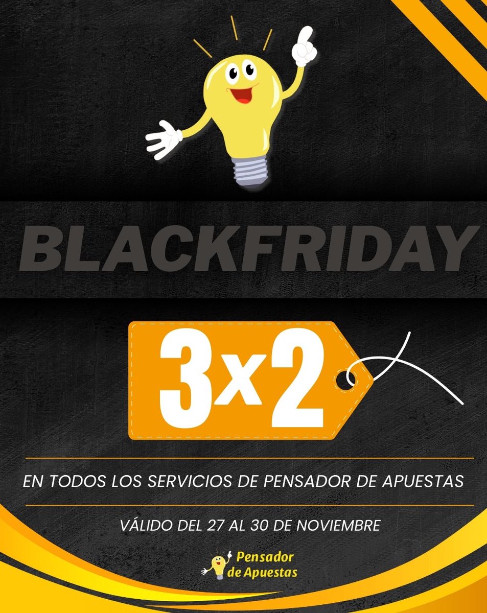 PensApuestas's tweet image. ‼️PROMOCIÓN BLACK FRIDAY ACTIVADA‼️

Desde hoy hasta el próximo domingo, tienes un 3️⃣✖️2️⃣ en todos nuestros servicios.

Paga 2️⃣ meses, ¡¡¡llévate 3️⃣!!!

💡pensadordeapuestas.com/servicios-pens…