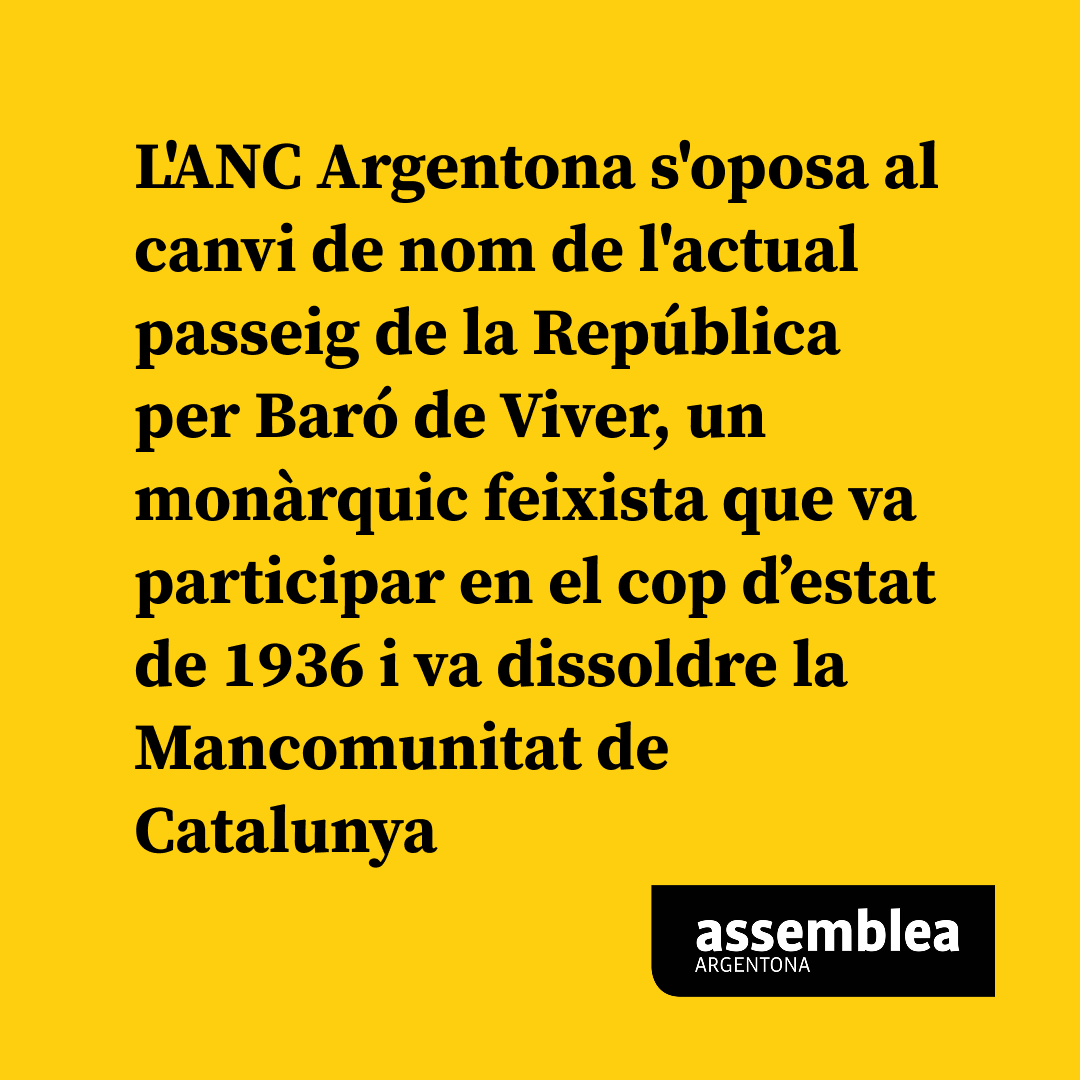 Comunicat sobre la voluntat d'alguns regidors d'Argentona de restaurar el nom Passeig del Baró de Viver a l’actual Passeig de la República:
ab.assemblea.cat/public_docs/20…