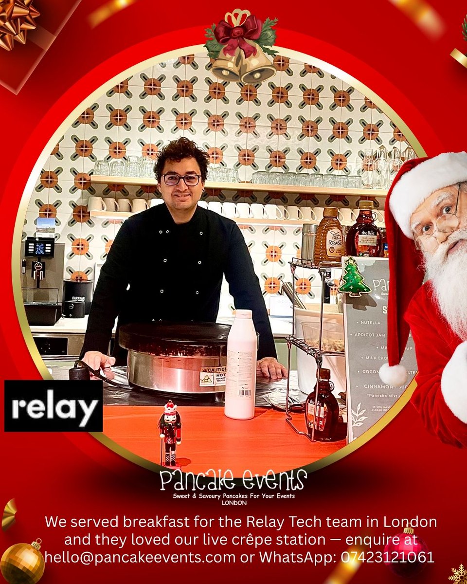 #Relay team in London swapped boring pastries for a live pancake &amp; crêpe bar in their office 🥞✨
Freshly made, sweet + savoury, unlimited pancakes and festive vibes 🎄 Planning a Christmas #officebreakfast or team treat in London?
👉 pancakeevents.com
#London #Christmas