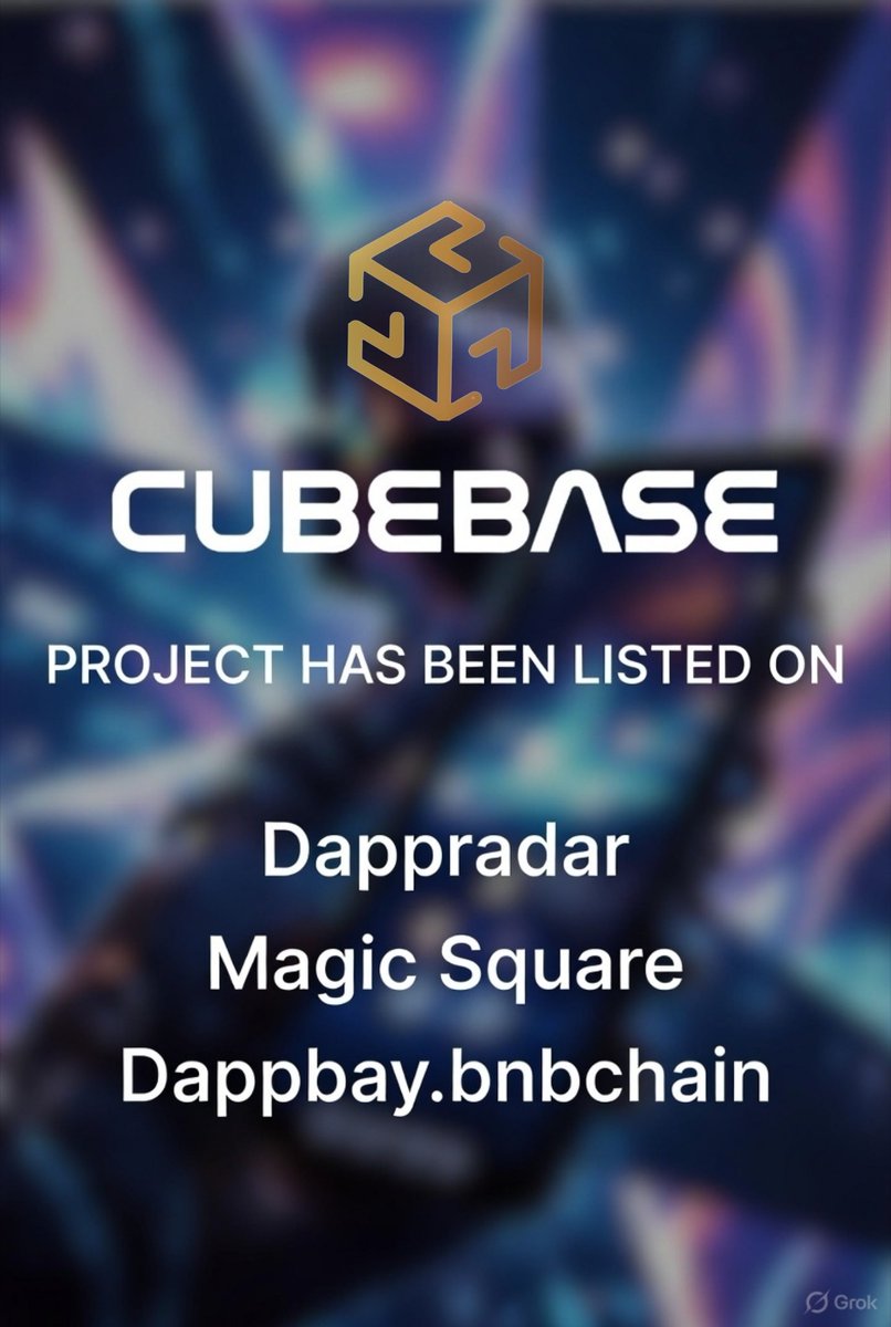 <a href="/CubeBaseToken/">CubeBase 🟨</a> congratulations 

magicsquare.io/store/projects…

dappradar.com/dapp/cubebase

dappbay.bnbchain.org/detail/cubebase

<a href="/MagicSquareio/">Magic Square</a>
<a href="/DappRadar/">DappRadar</a>
<a href="/DappBayBNB/">DappBayBNB</a> 

#CUBX #BNBChain