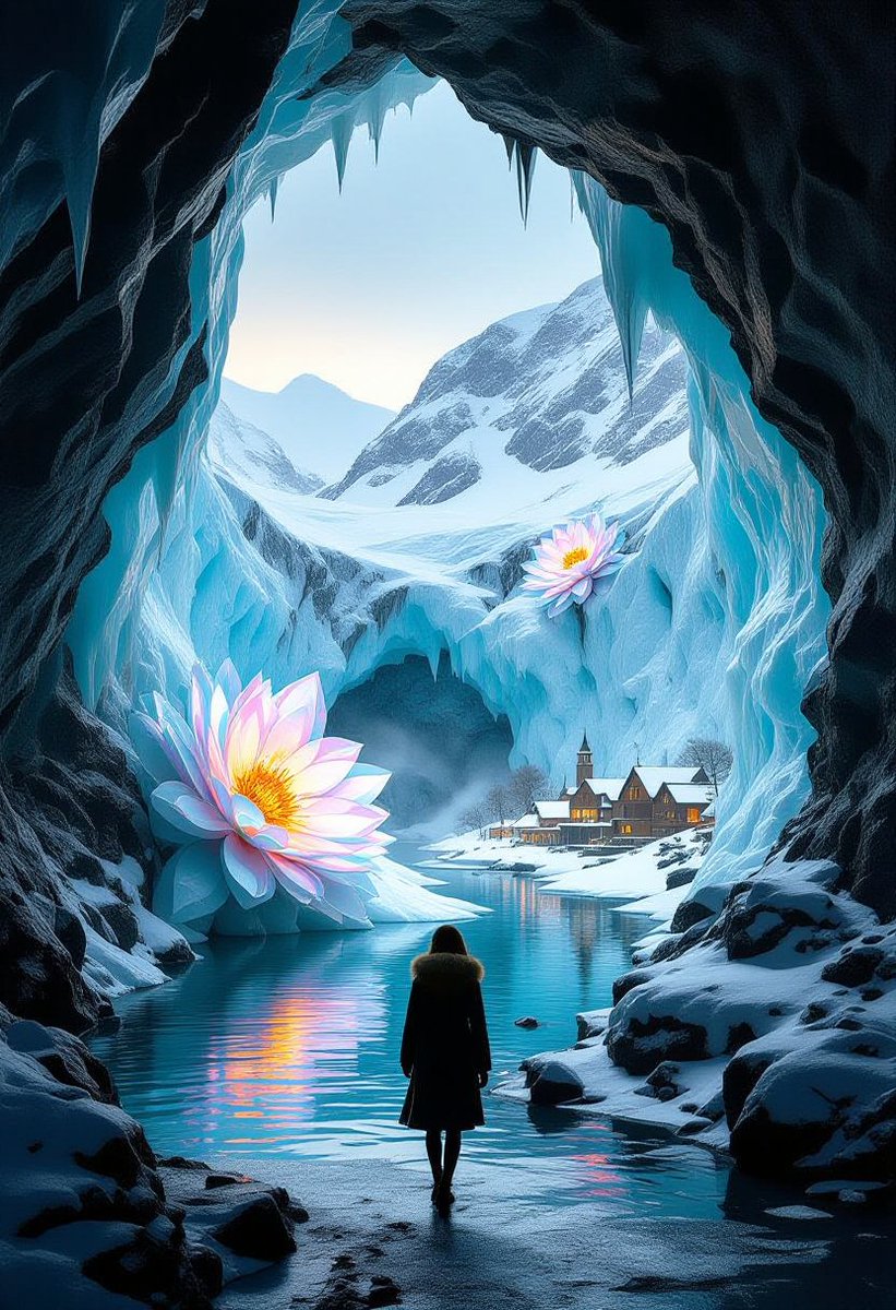 andy_corah's tweet image. Glacial Lotus Grotto 🧭

Where icy breath meets sunlit bloom,
A hidden world dispels the gloom.
#FantasyArt #Digitalart
