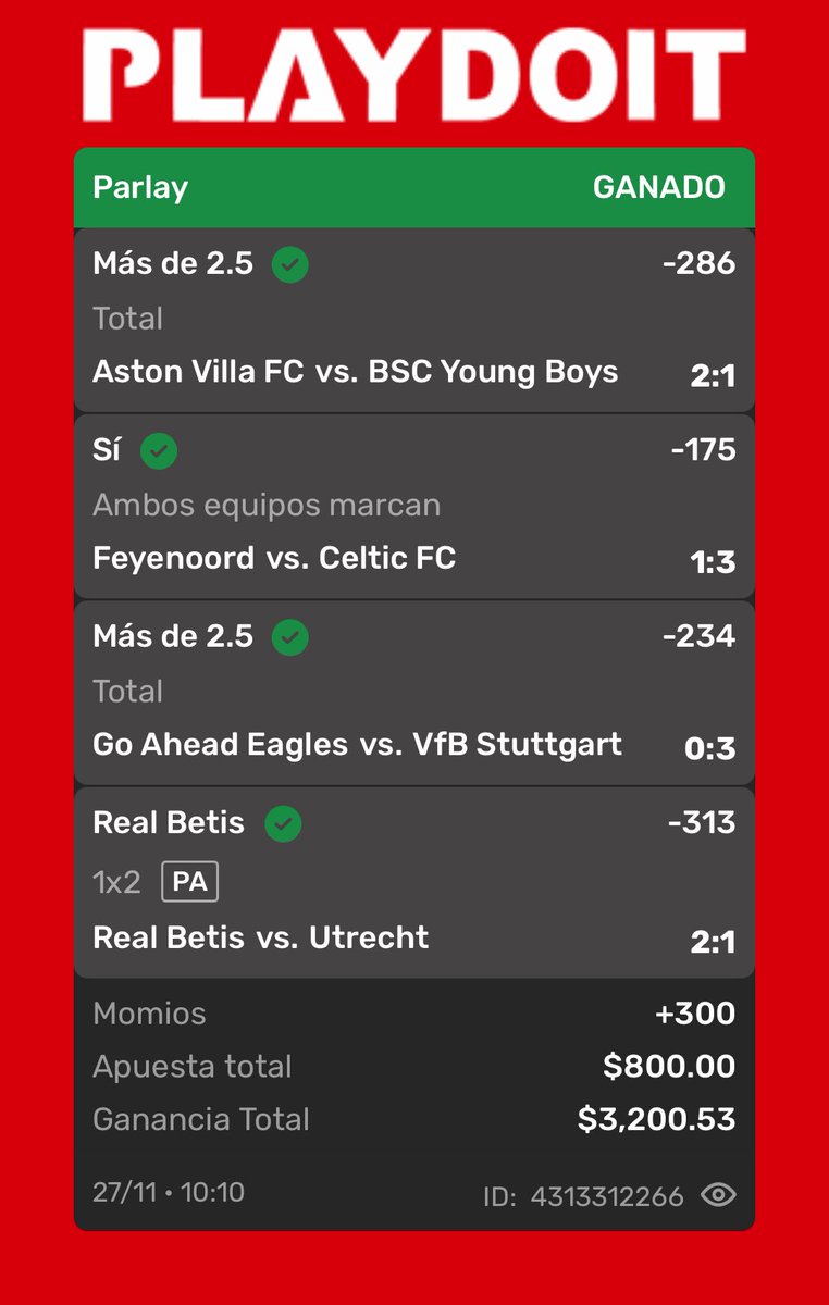 Rico parlay que se cobró ✅🙌✨