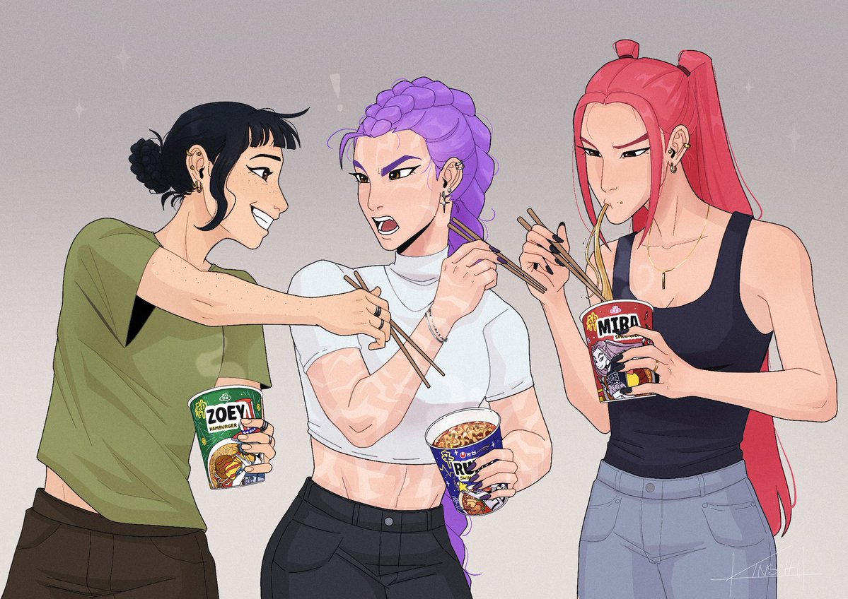 Kinschi_draws's tweet image. Noodle thief #KPOPDEMONHUNTERS #polytrix