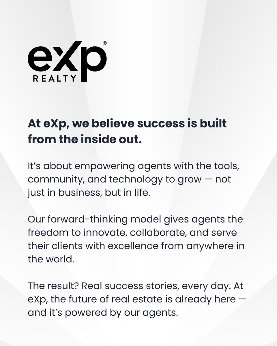 _EricaMann's tweet image. At eXp, success isn’t a destination — it’s a mindset. 💼✨
With innovation, collaboration, and a powerful cloud-based model, our agents are shaping the future of real estate every single day. 🏡🚀 #eXpRealty #AgentSuccess #eXpProud